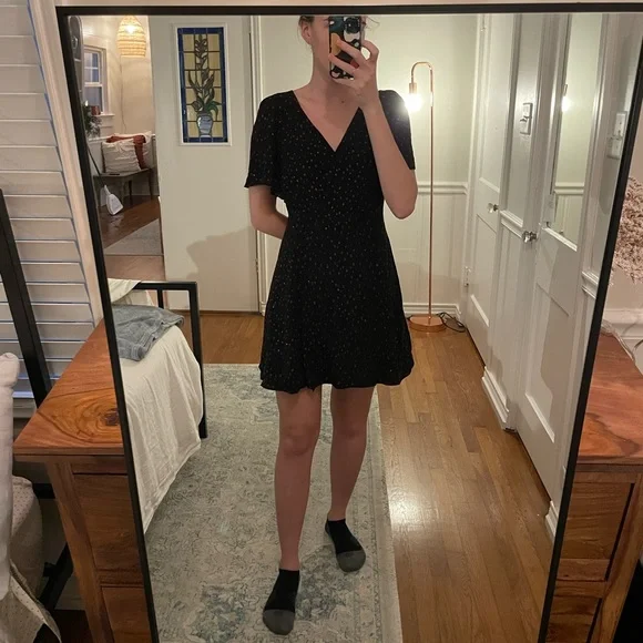 Madewell | Dresses | Madewell Black Mini Dress With Gold Polka Dots | Poshmark Madewell | Dresses | Madewell Black Mini Dress With Gold Polka Dots | Poshmark